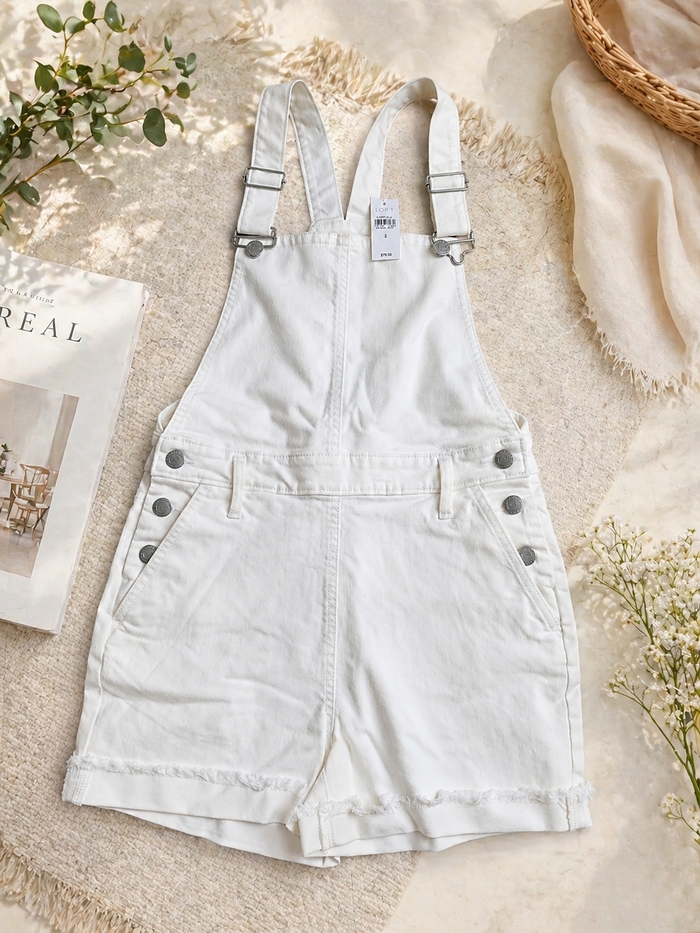2for 25! LOFT White Denim Shortalls with Silver Hardware